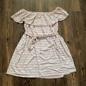 NWOT Lane Bryant Light Grey and Pink Horizontal Stripe Off Shoulder Dress